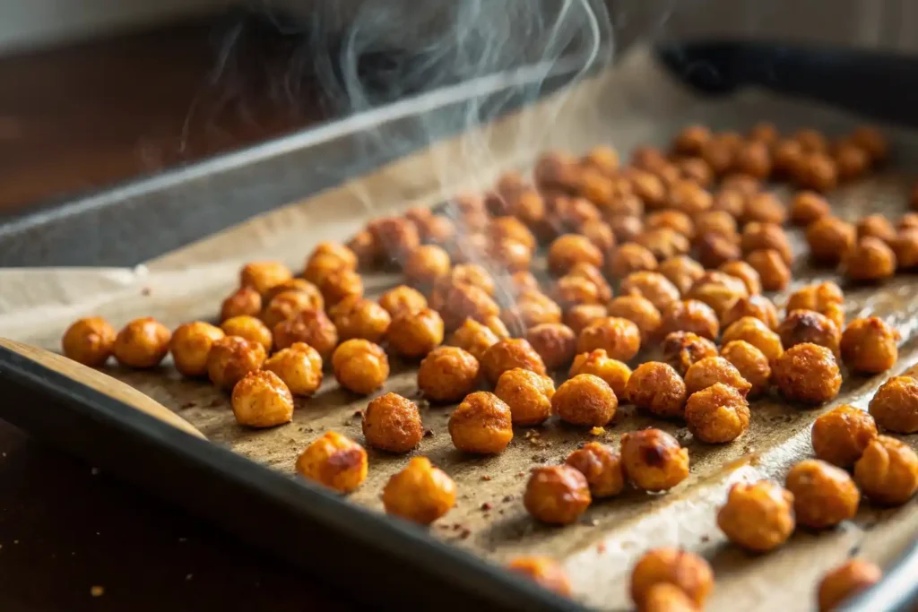 A beautifully styled bowl of crispy roasted chickpeas