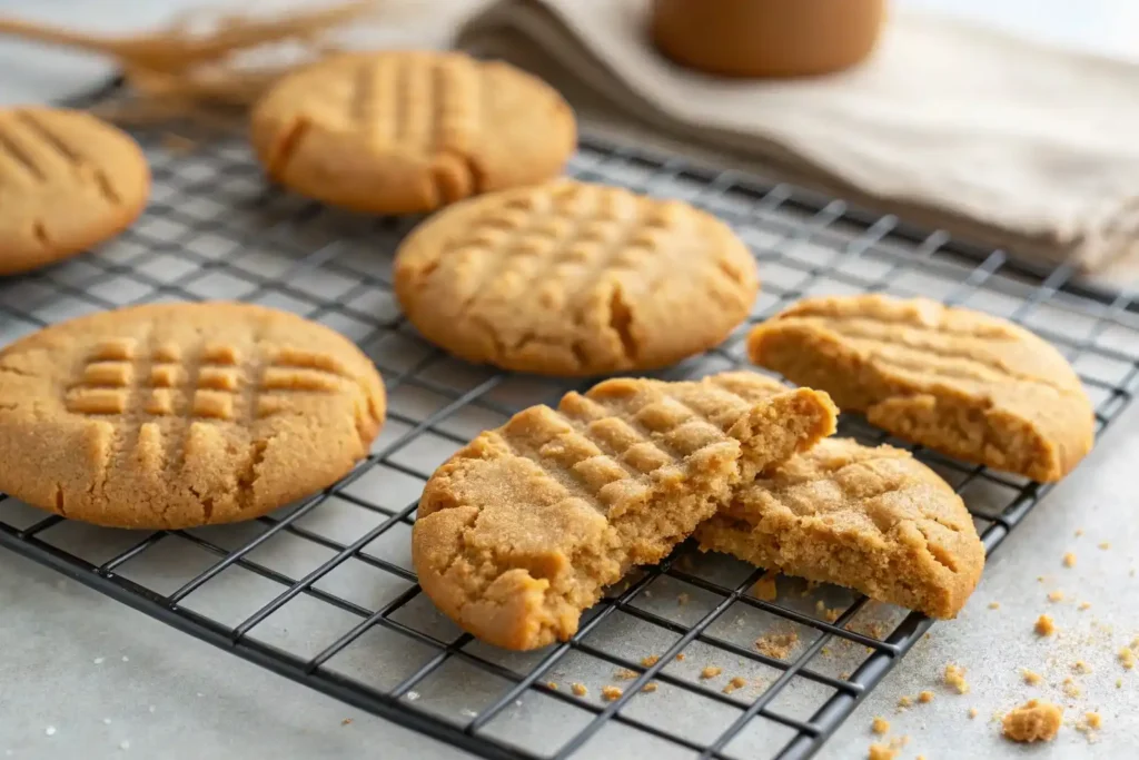 A beautifully styled plate of vegan peanut butter cookies