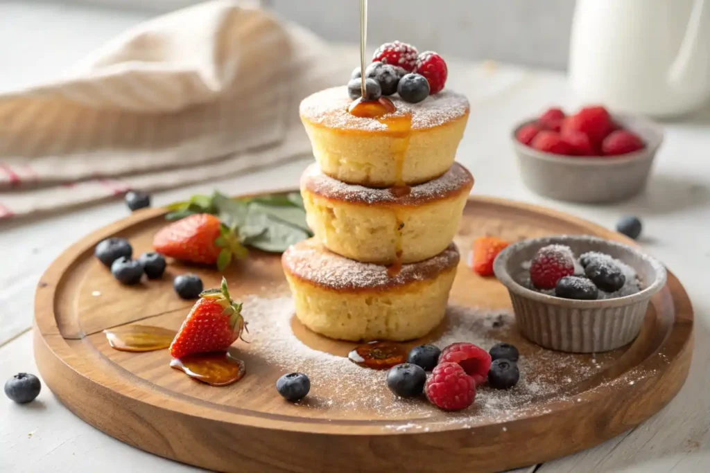 A beautifully styled plate of mix and match pancake muffins