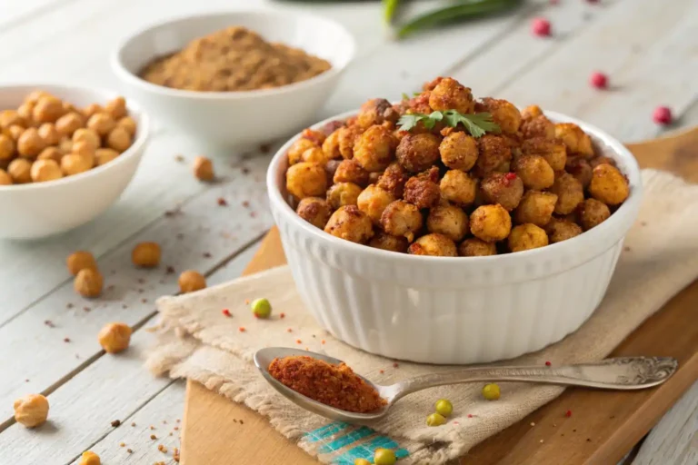 A beautifully styled bowl of crispy roasted chickpeas