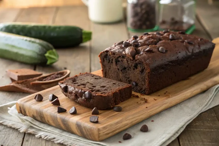 A beautifully styled slice of double chocolate zucchini bread