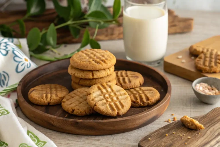 A beautifully styled plate of vegan peanut butter cookies