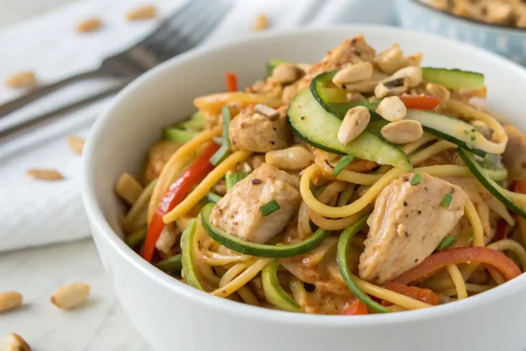 A colorful salmon caesar salad with Greek yogurt dressing on a white platter