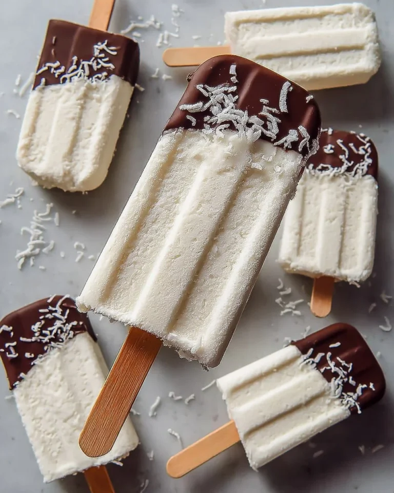 Refreshing Coconut Cream Popsicles served on a rustic wooden table