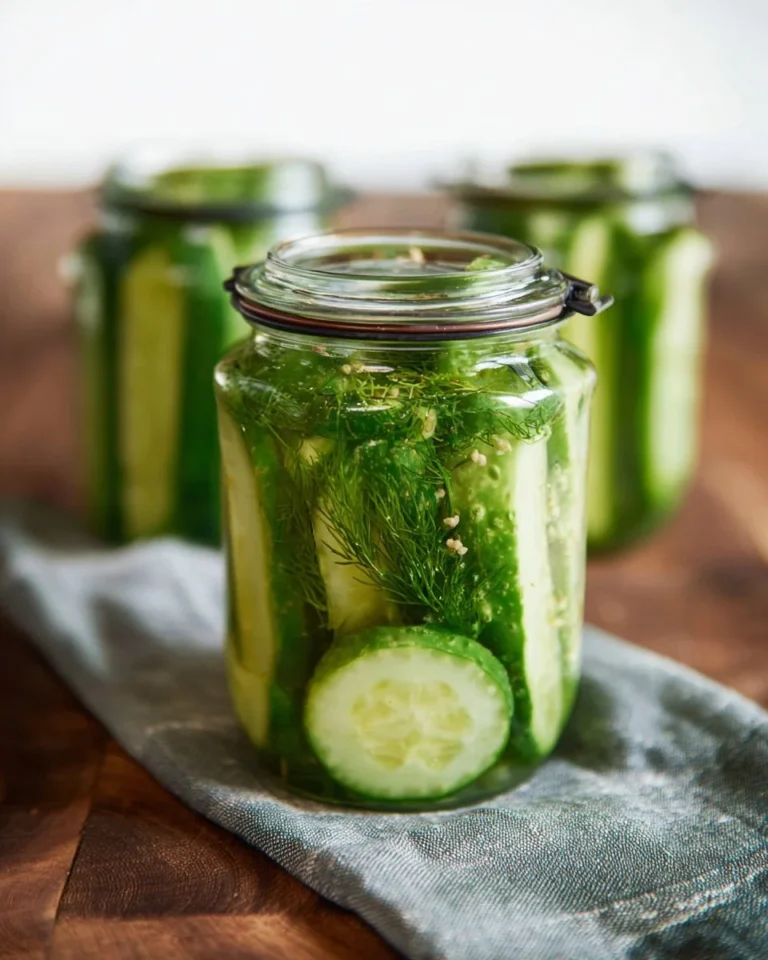 Homemade easy refrigerator dill pickles in a jar