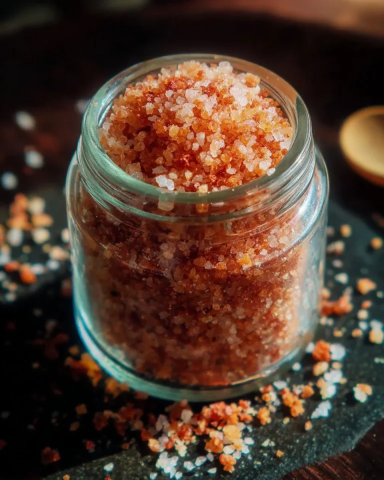 Homemade sriracha salt in a small jar for seasoning food