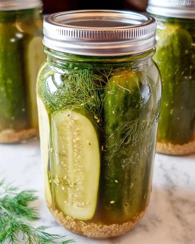 Homemade Refrigerator Kosher Dill Pickles in a jar