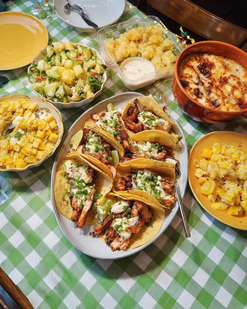 A variety of delicious potluck dishes displayed at a gathering.