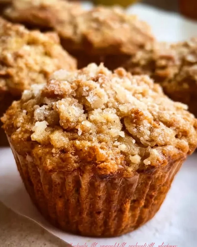 Freshly baked Apple Cinnamon Oat Muffins on a wooden table