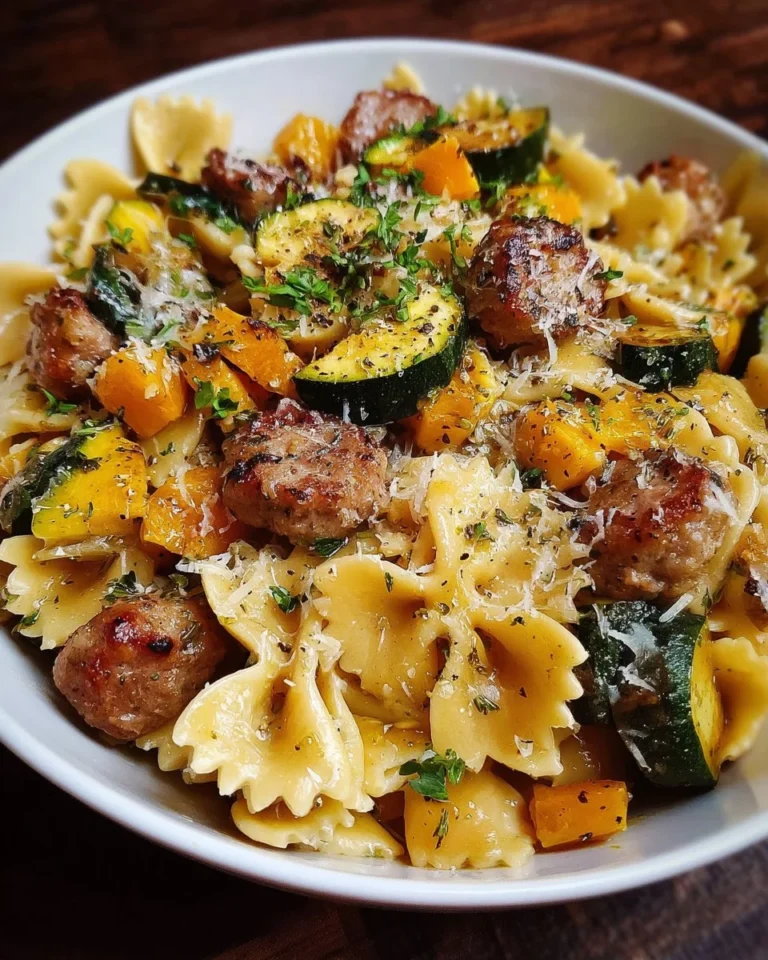 Delicious autumn sausage pasta squash dish featuring seasonal ingredients.