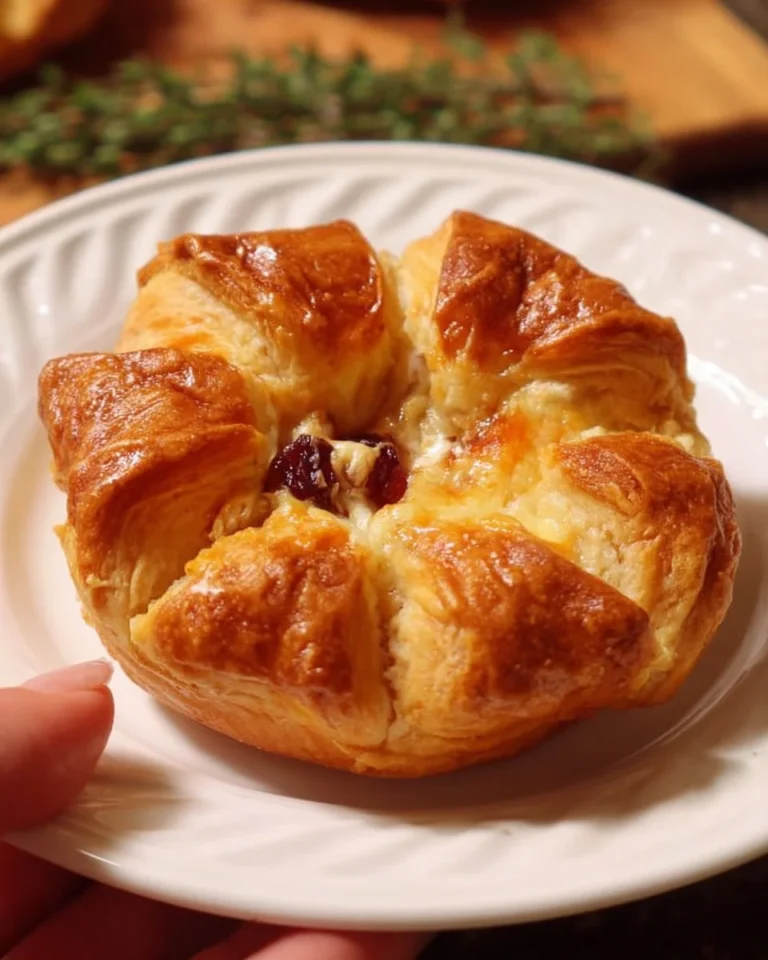 Baked Brie wrapped in crescent rolls, a delectable appetizer.