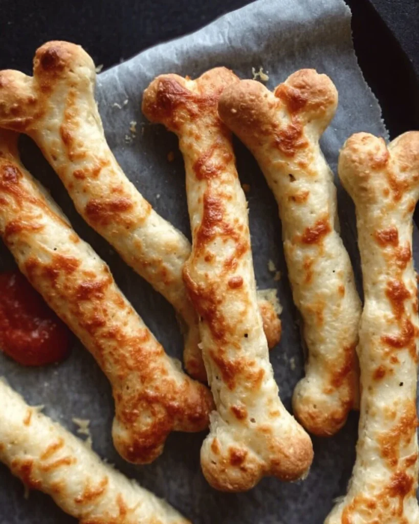 Cheesy Halloween breadstick bones shaped like skeleton fingers
