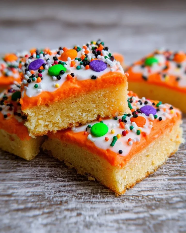 Delicious Halloween Frosted Sugar Cookie Bars decorated with colorful icing.