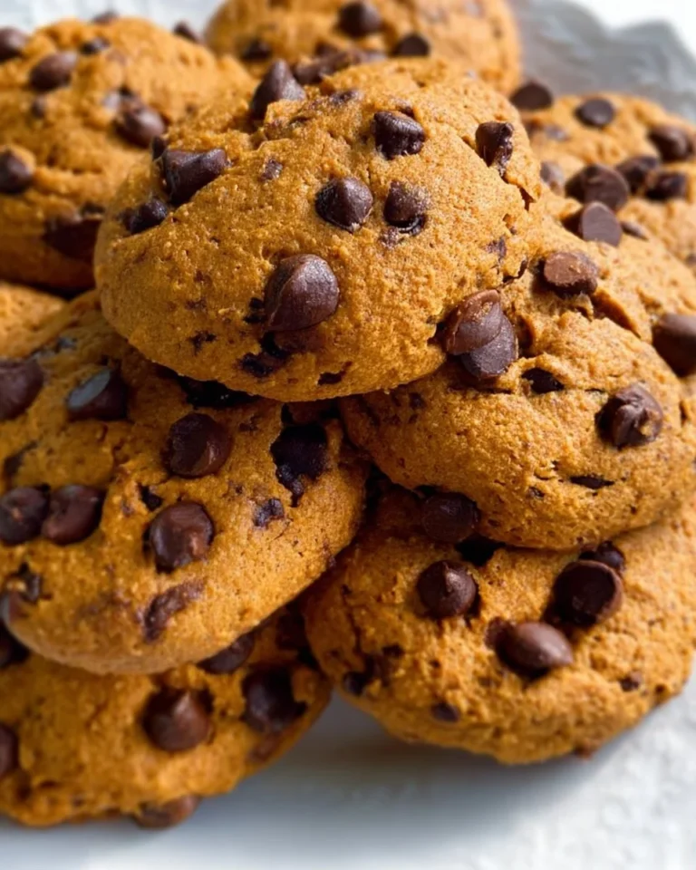 Healthy pumpkin chocolate chip cookies on a plate with chocolate chips and pumpkin