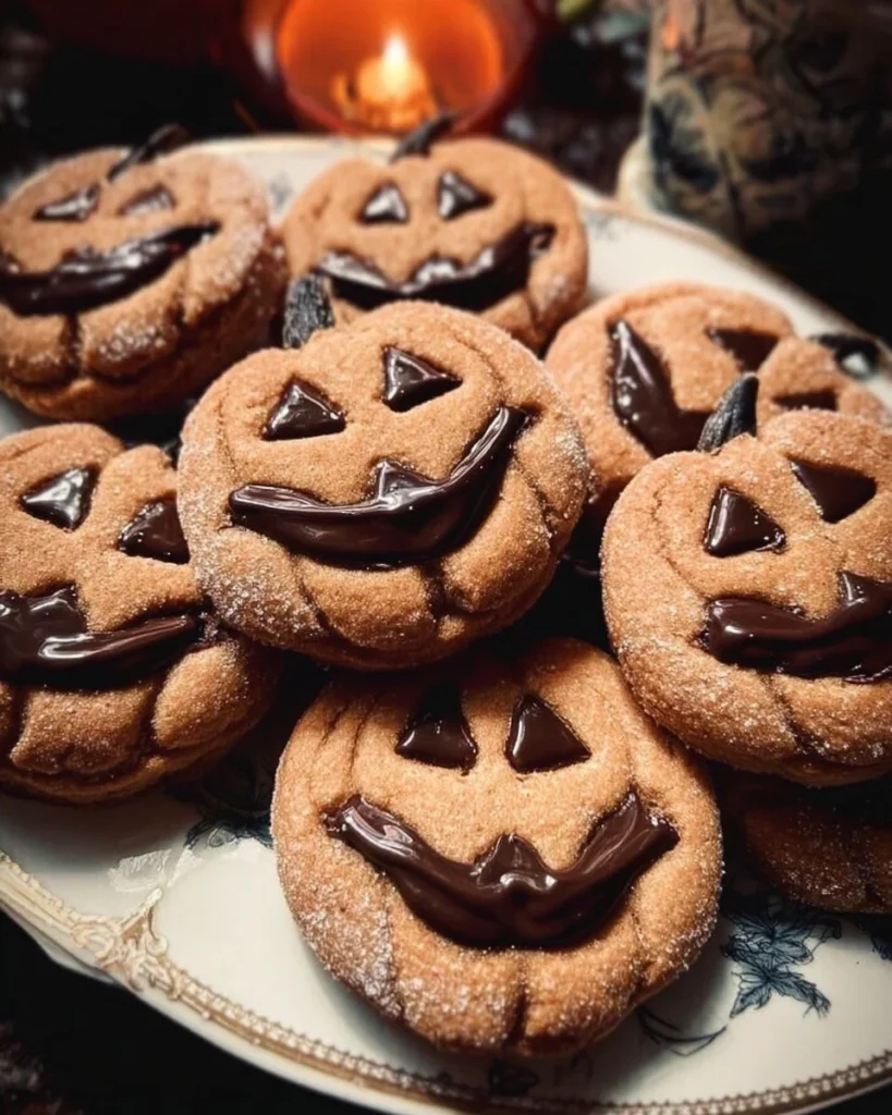 Milk Chocolate Stuffed Jack-O'-Lantern Cookies for Halloween