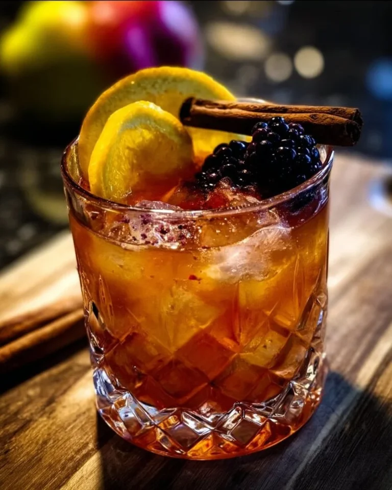 Poisoned Apple Cider Cocktail garnished with spooky decor