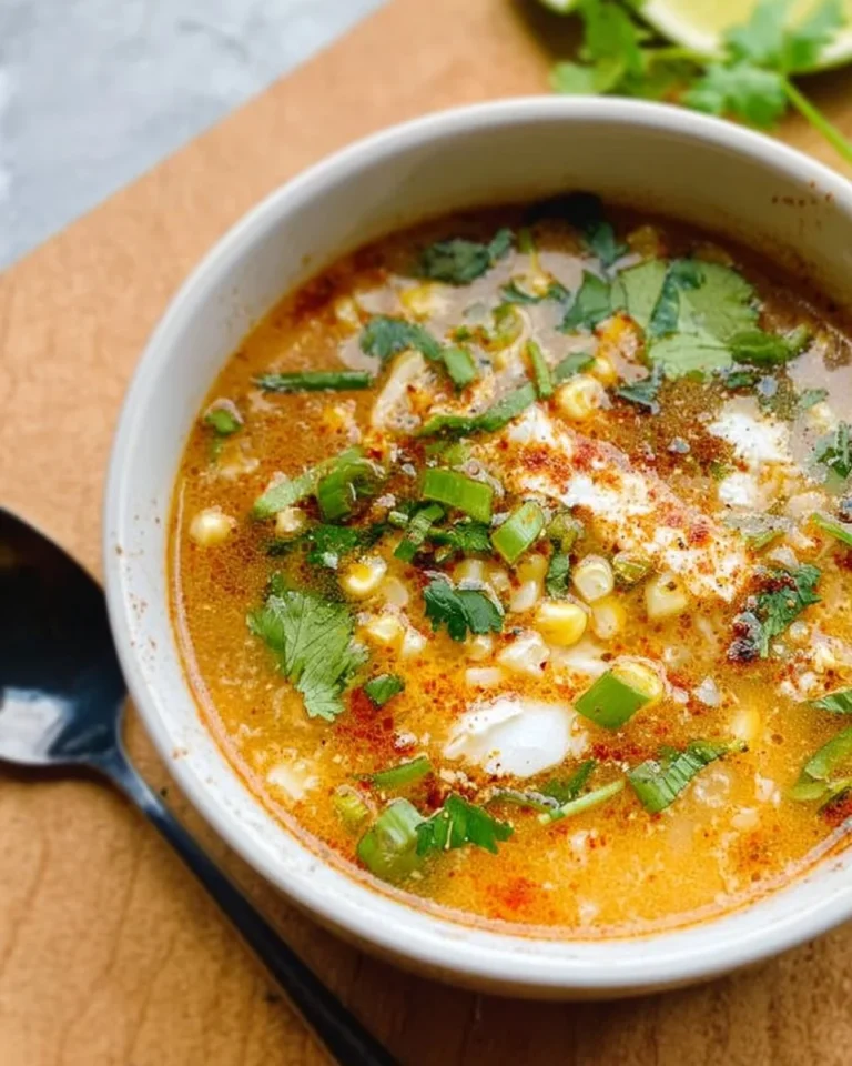 Bowl of Slow Cooker Mexican Street Corn Soup garnished with cilantro and lime.