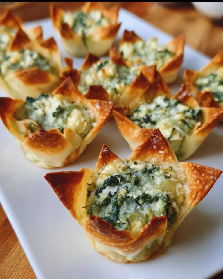 Spinach-Artichoke Dip Wonton Cups served on a platter.