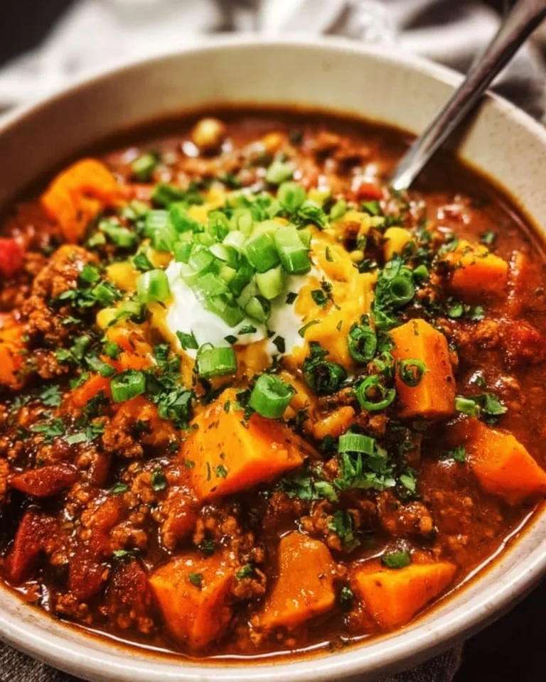 Bowl of sweet potato turkey chili topped with cilantro and avocado