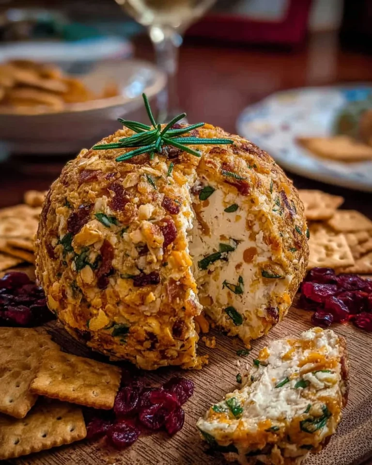 Thanksgiving cheese ball with nuts and herbs on a festive table