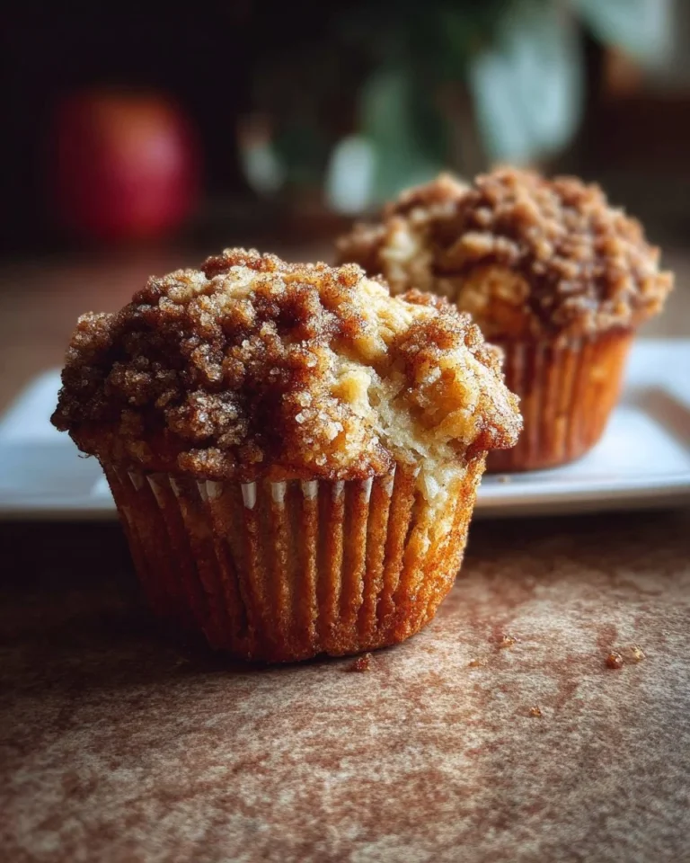 Freshly baked apple cinnamon streusel muffins cooling on a rack