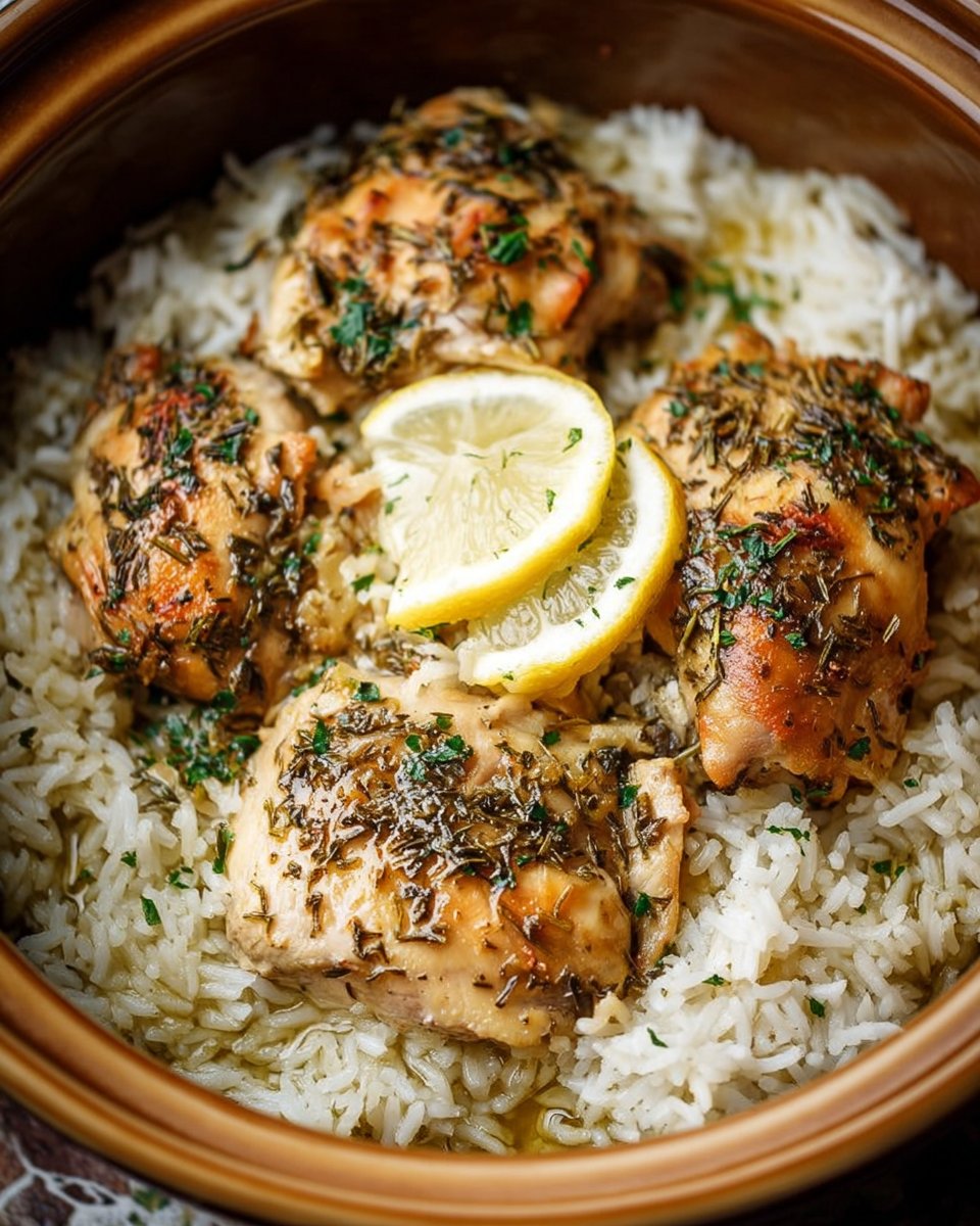 Slow Cooker Lemon Herb Chicken with Fluffy Rice