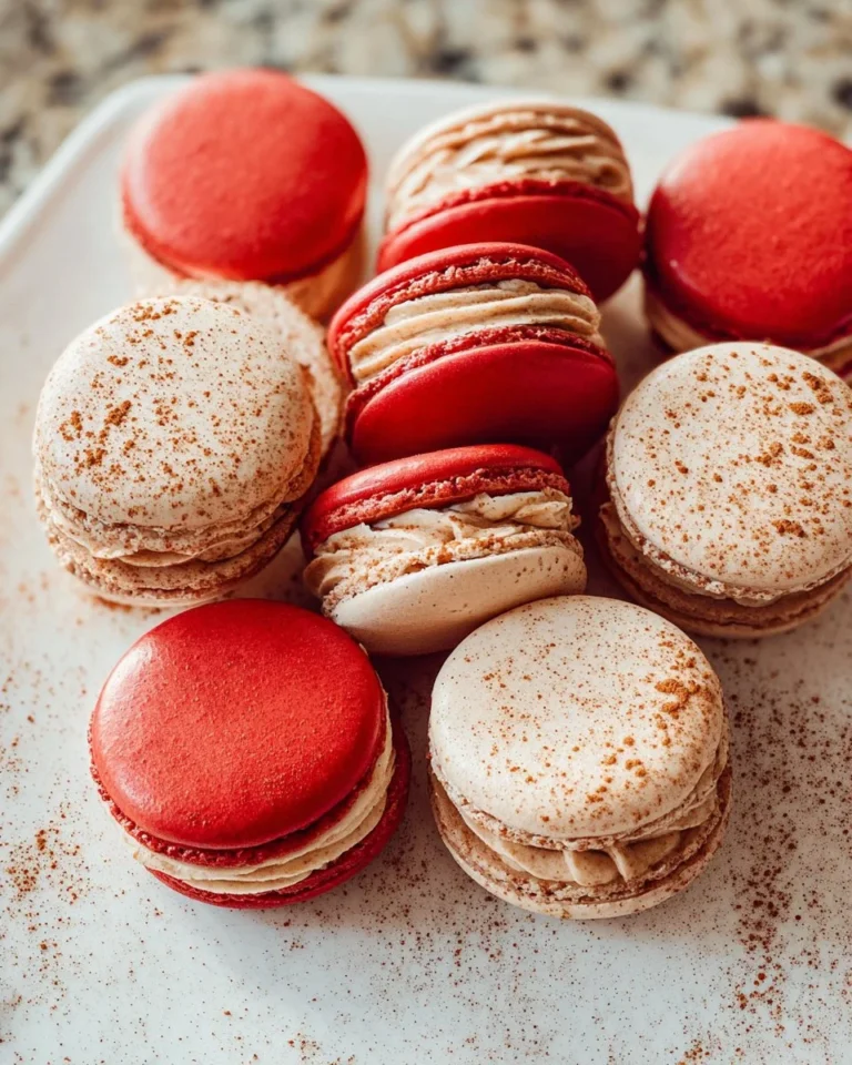 Cinnamon apple butter macarons on a rustic wooden table