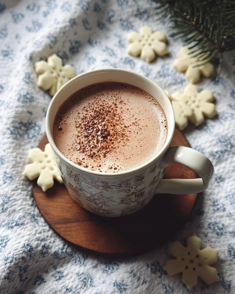 Cup of delicious Cinnamon Hot Chocolate with whipped cream and cinnamon sticks.
