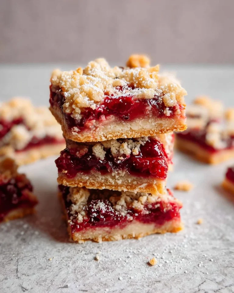 Delicious cranberry crumble bars topped with a golden crumble crust.