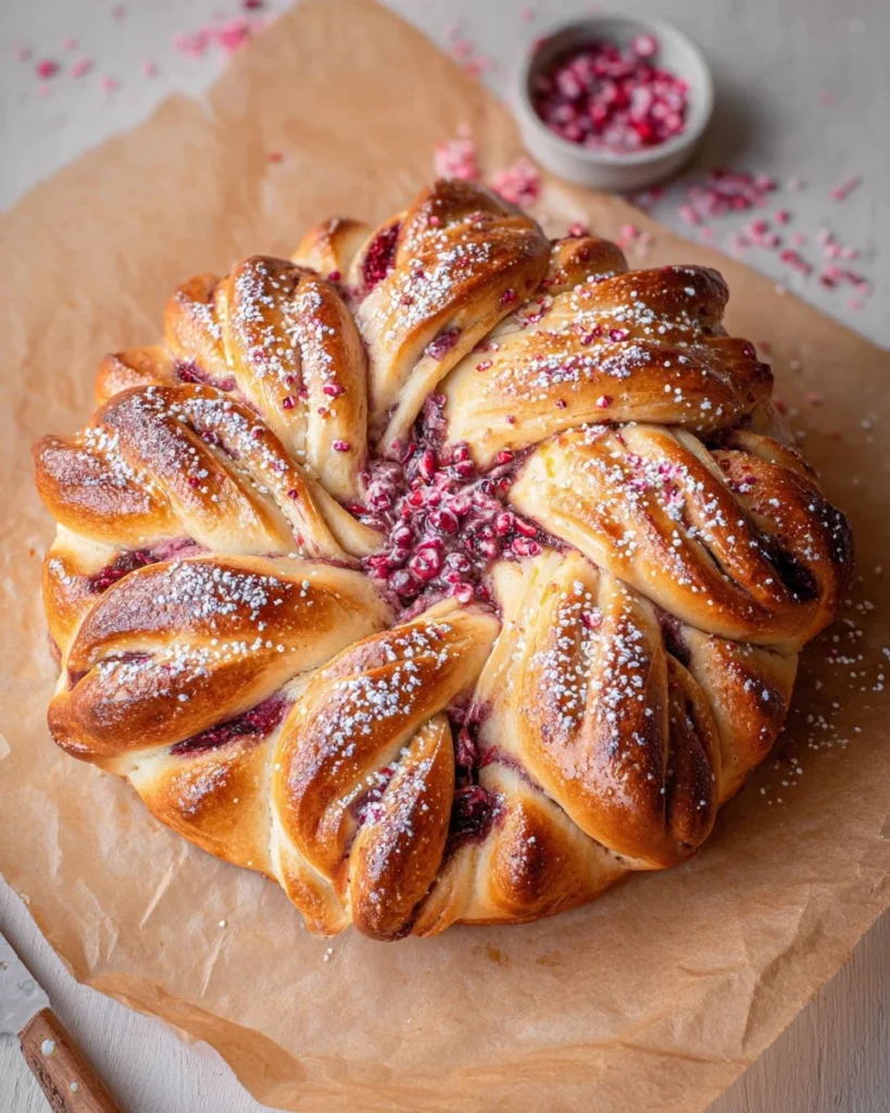 Freshly baked Cranberry Star Bread ready for the holidays