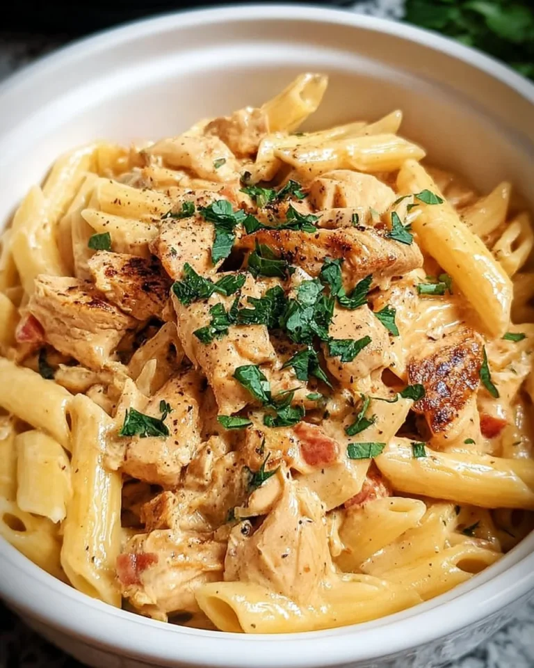 Crock Pot Creamy Cajun Chicken Pasta served in a bowl with fresh herbs