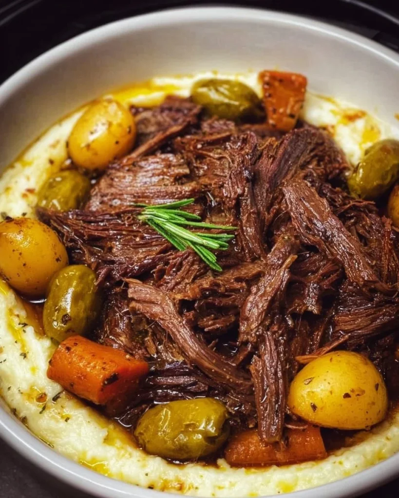 Savory Crockpot Mississippi Pot Roast served with vegetables
