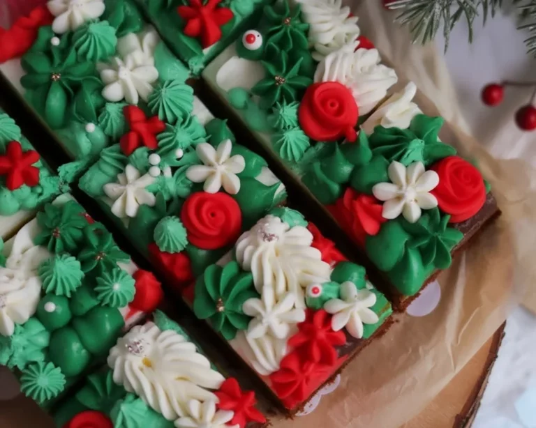 Easy Christmas Traybake Cake topped with festive decorations and served on a platter