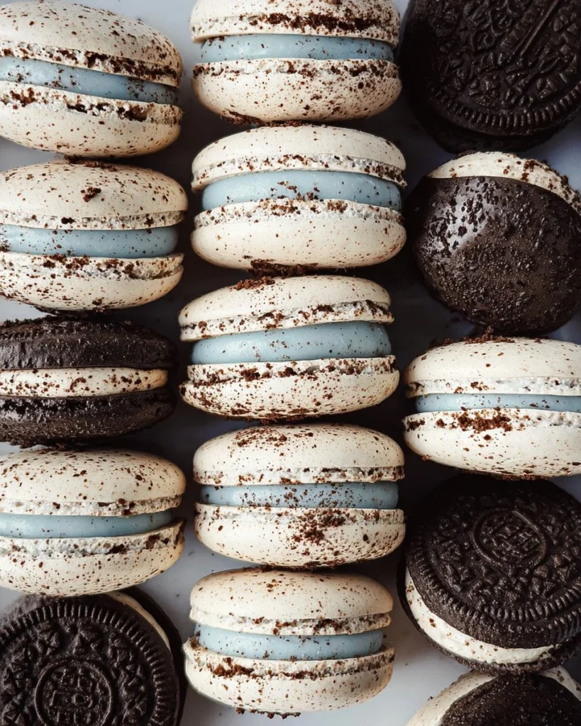 Delicious Oreo Macarons with creamy filling and chocolate cookie shells
