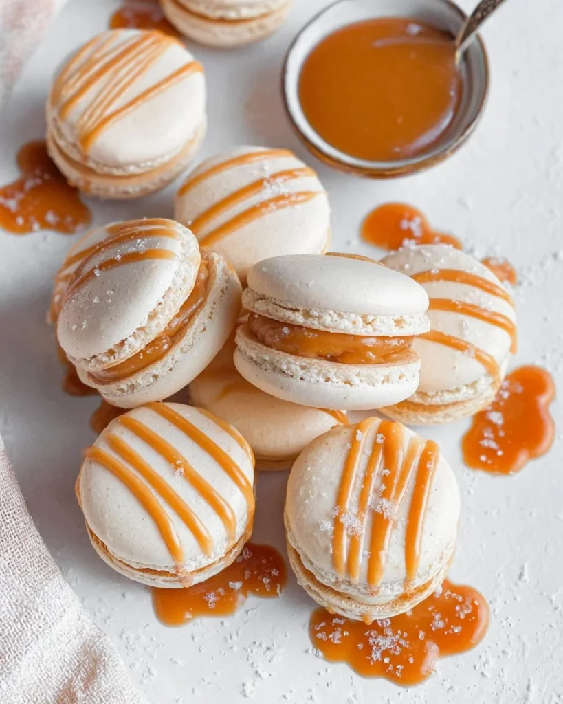 Delicious salted caramel macarons with a sweet and salty flavor combination