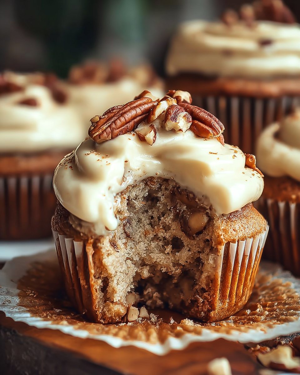 Banana Cinnamon Pecan Cupcakes with Cream Cheese Frosting