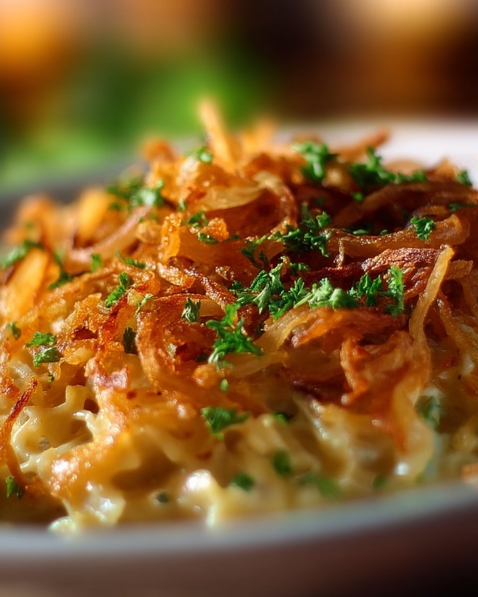 French Onion Chicken Orzo Casserole