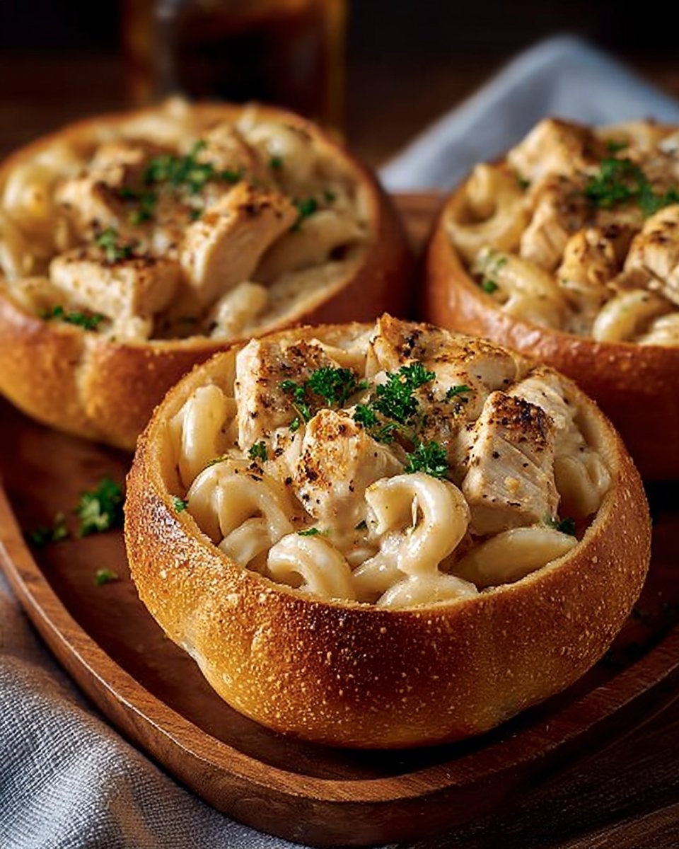 Chicken Alfredo Garlic Bread Bowls
