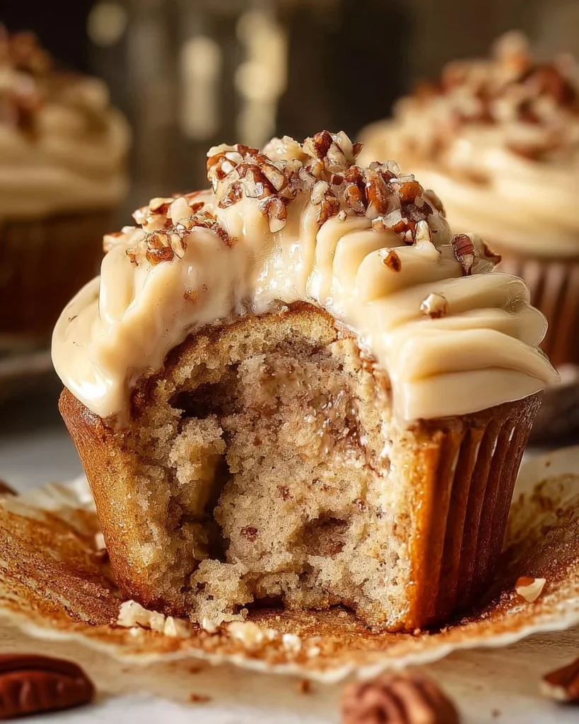 Delicious Banana Cinnamon Pecan Cupcakes with Cream Cheese Frosting
