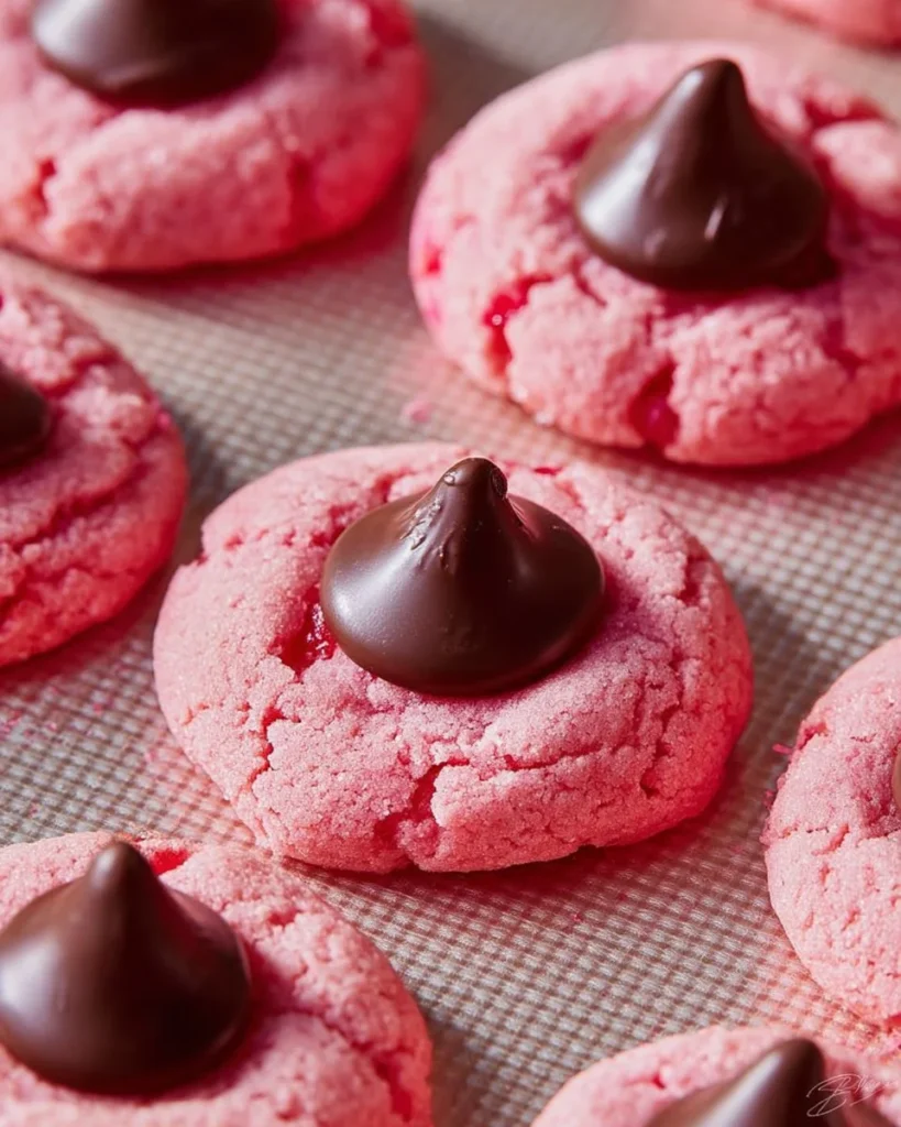 Freshly baked Chocolate Cherry Blossom Cookies on a cooling rack
