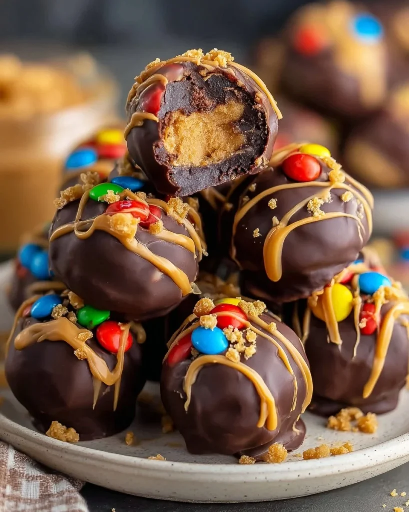 Delicious chocolate peanut butter truffles on a dessert plate