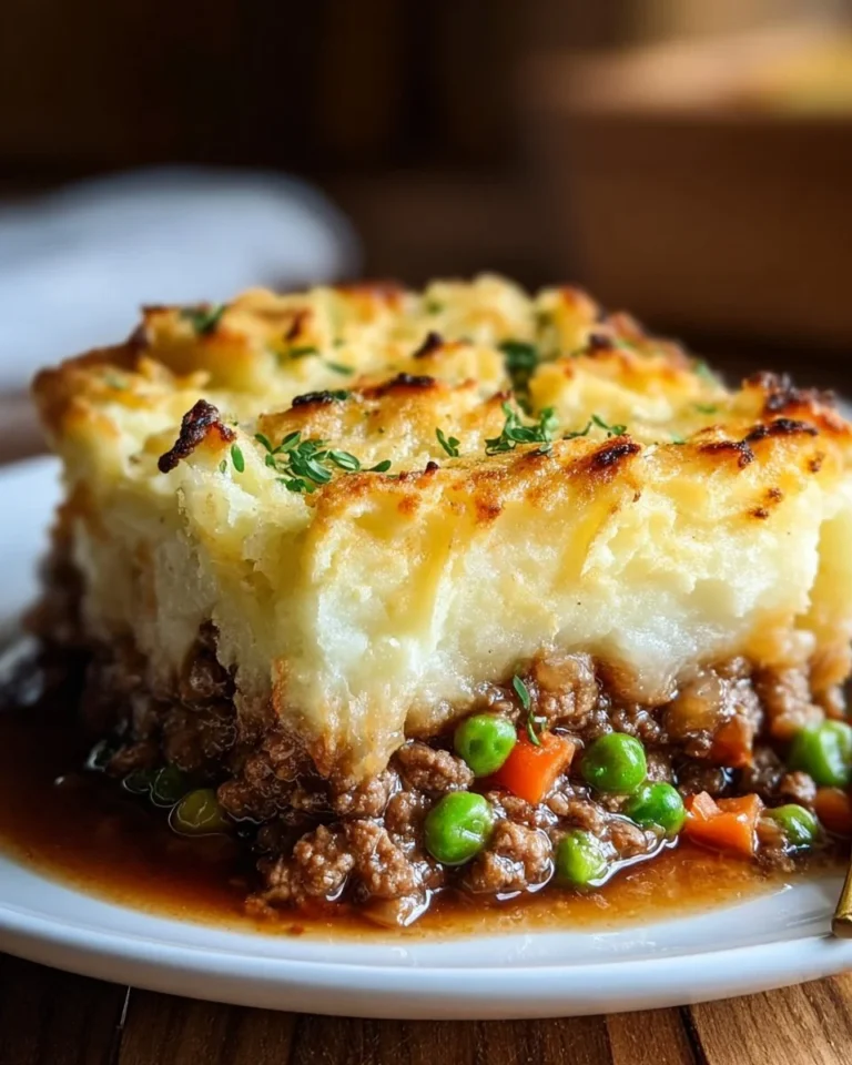 Delicious easy Shepherd's Pie casserole ready to serve on a dining table