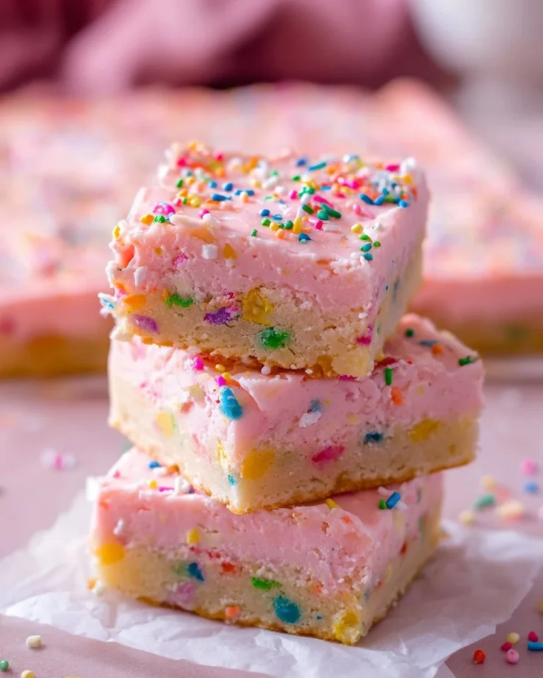Frosted sugar cookie bars with colorful frosting on a plate
