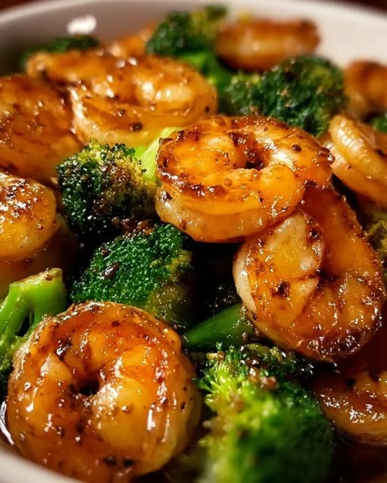 High-protein honey garlic shrimp served on a plate with vegetables