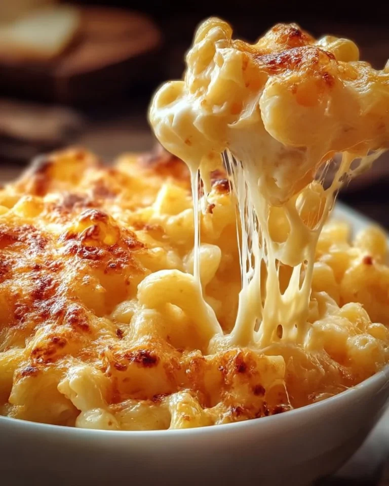 Bowl of creamy macaroni and cheese topped with breadcrumbs