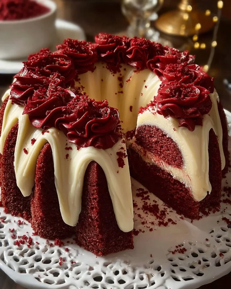 Red Velvet Cheesecake Bundt Cake, a delectable easy dessert recipe