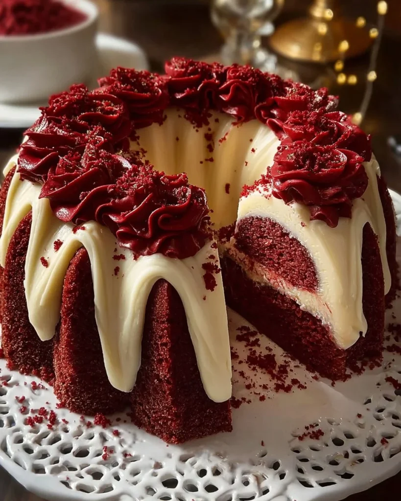 Red Velvet Cheesecake Bundt Cake, a delectable easy dessert recipe