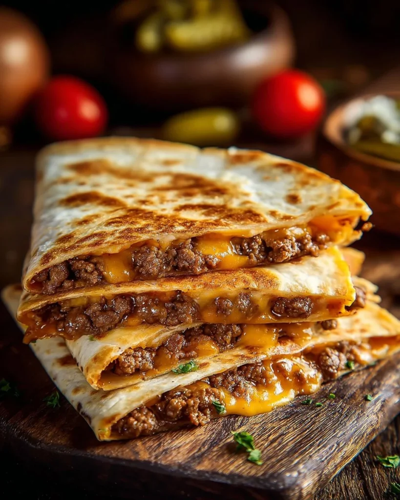 Smashburger Quesadillas with melted cheese and fresh ingredients