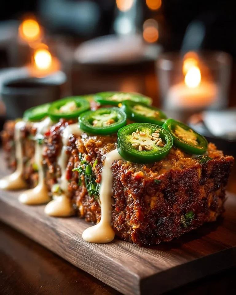 Smoky jalapeño popper meatloaf served with a side of vegetables.