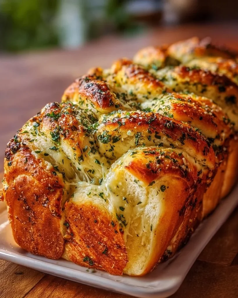 Swirled Garlic Herb And Cheese Bread fresh out of the oven